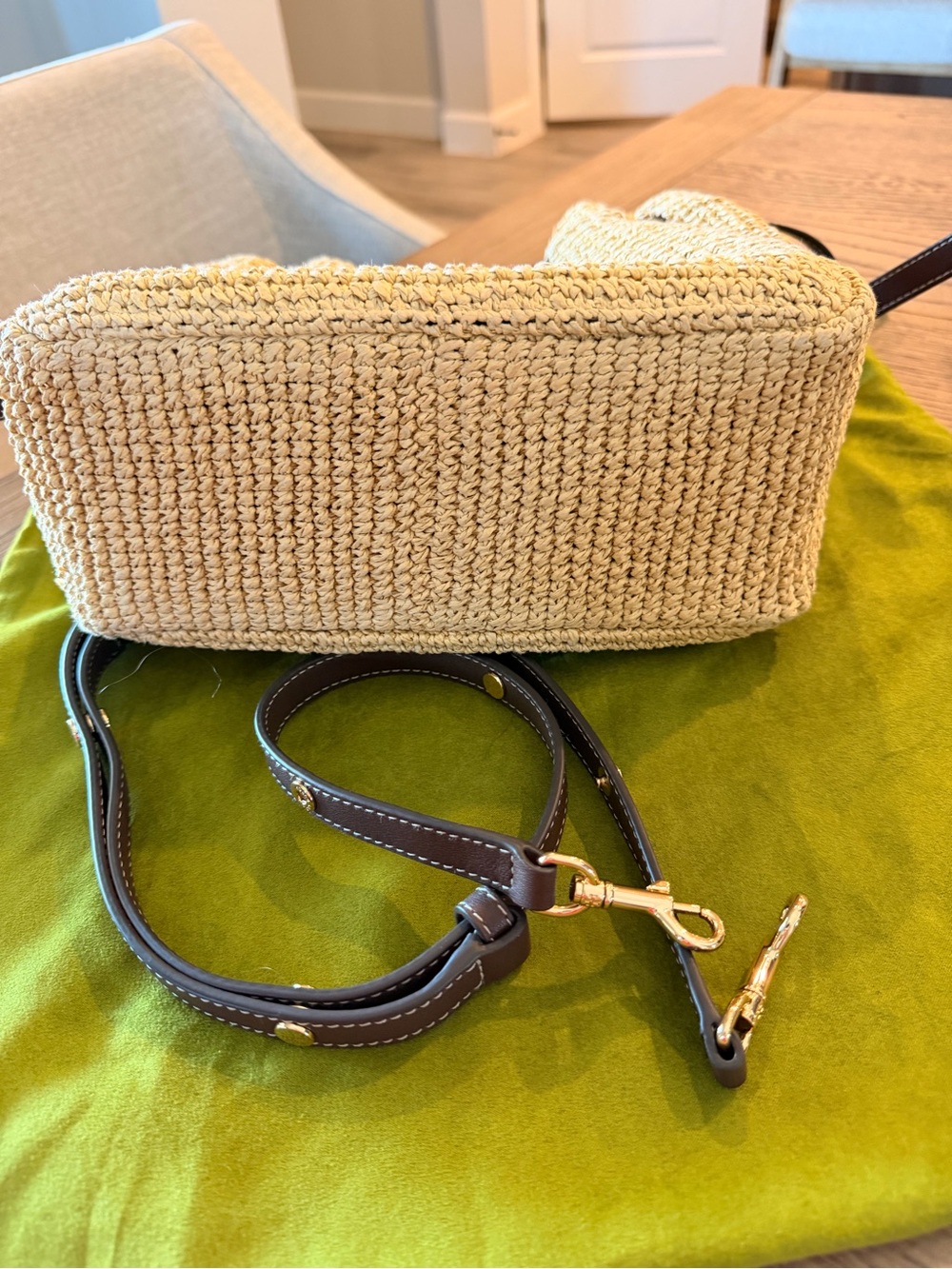 Like New Woven Straw Tote Bag with Brown Leather Trim - Picture 9 of 12